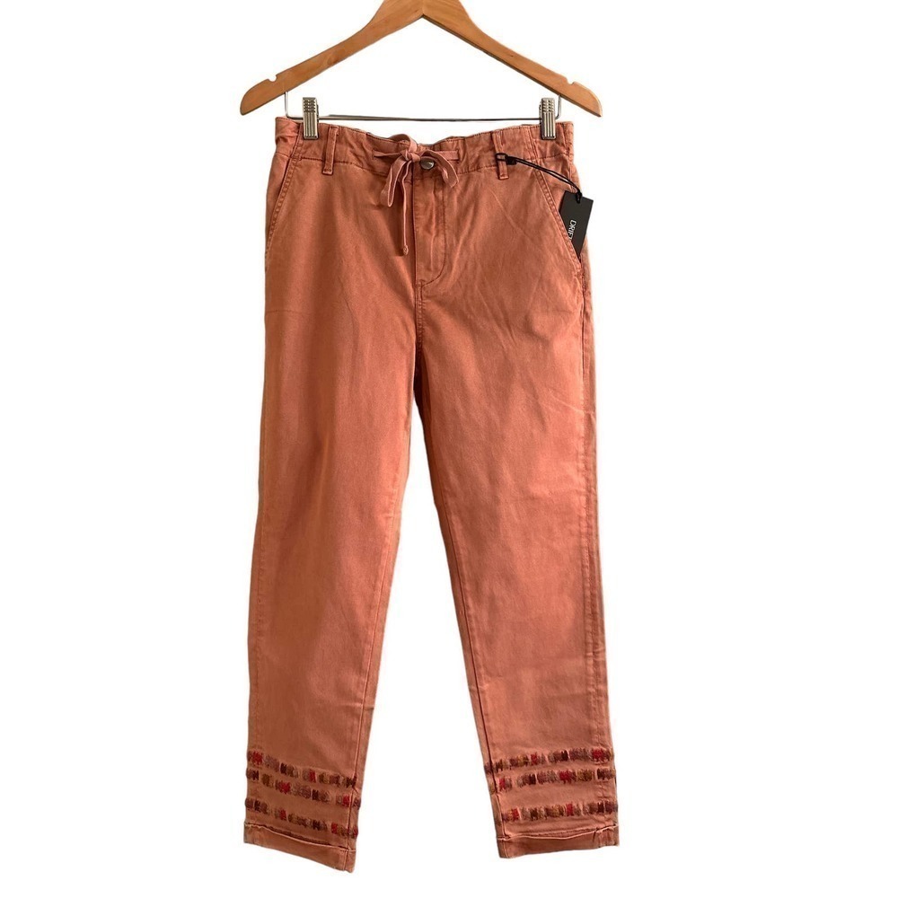 Driftwood Elastic Waist Cotton Blend Embroidered Pants Size L NWT